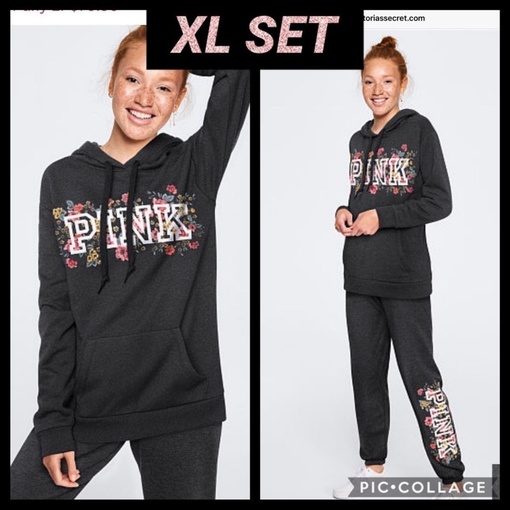 Vs pink fleece classic pant fleece campus pullover sz xl grey floral LAST ONE